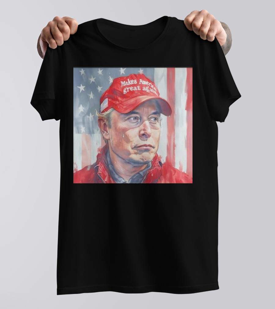 Musk Make America Great Again Hat With Stars And Stripes Background T-Shirt