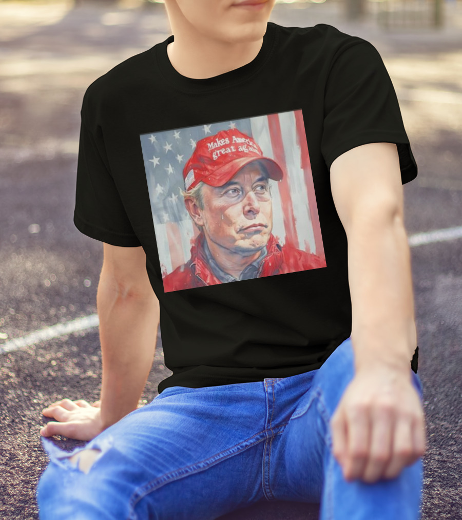 Musk Make America Great Again Hat With Stars And Stripes Background T-Shirt