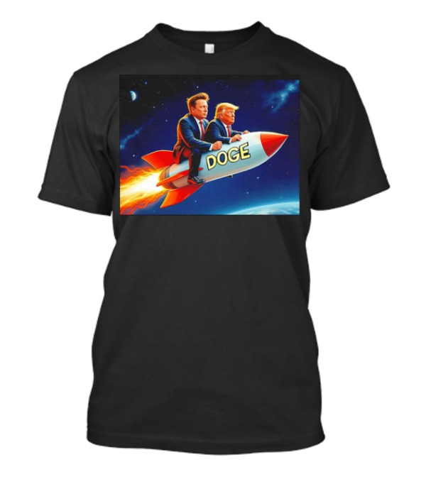 President Trump And Elon Musk Riding Doge Rocket To Mars T-Shirt