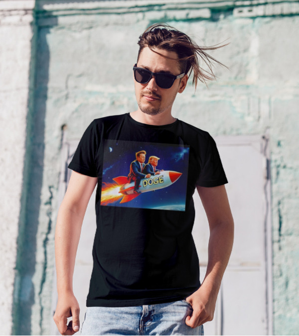 President Trump And Elon Musk Riding Doge Rocket To Mars T-Shirt