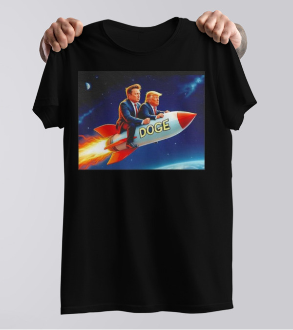 President Trump And Elon Musk Riding Doge Rocket To Mars T-Shirt