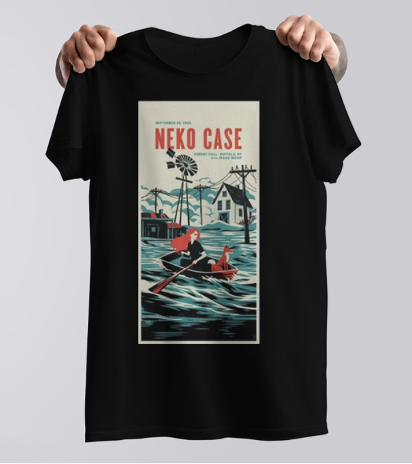 Neko Case Live September 29 2024 Asbury Hall Buffalo NY Music Poster With Windmill And Rowboat Scene T-Shirt