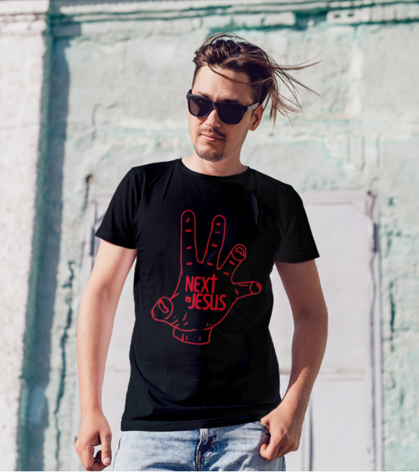 Next To Jesus Hand Red Line T-Shirt