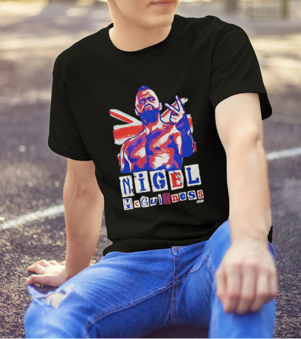 NIGEL McGUINNESS AEW Union Jack V Sign T-Shirt