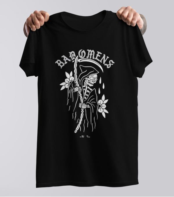 Bad Omens Skeleton Reaper With Scythe And Flowers T-Shirt