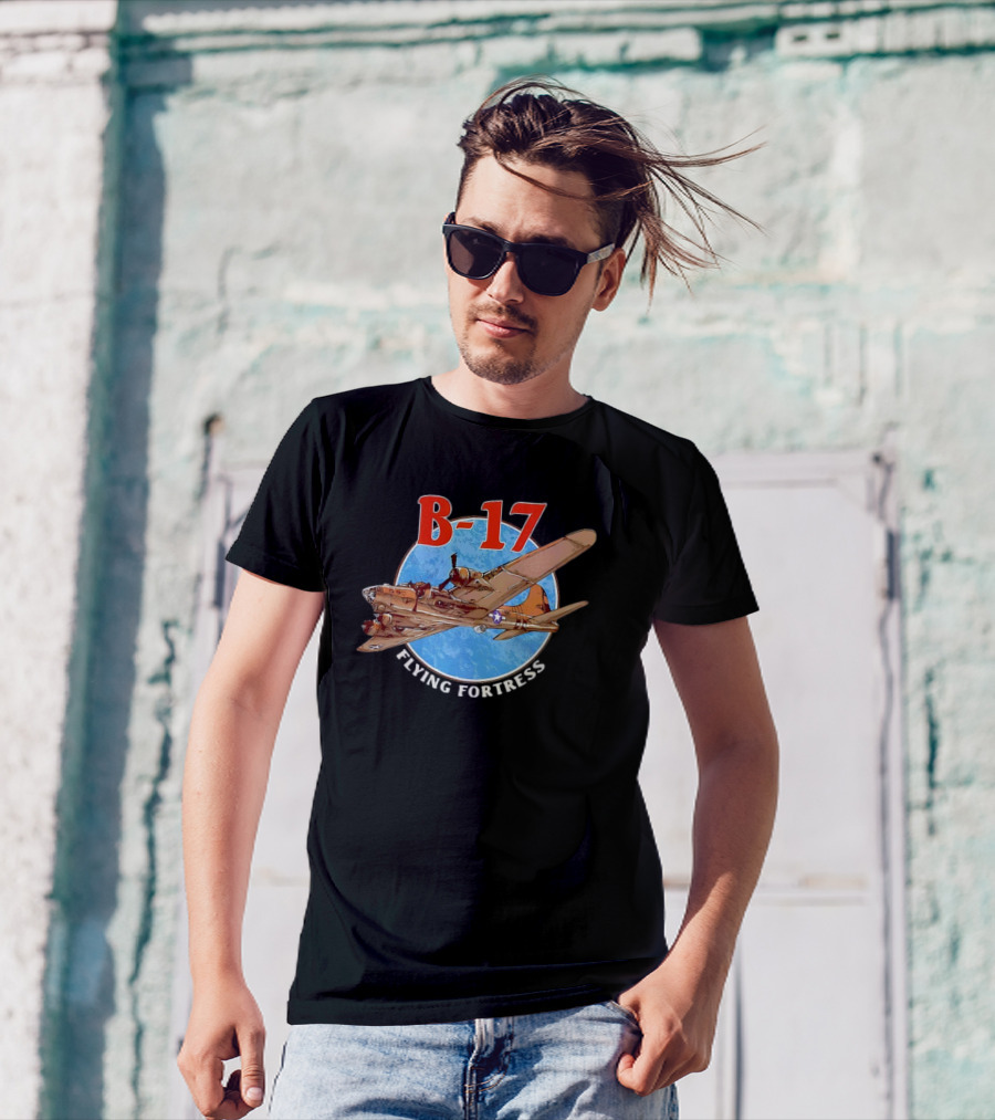 B-17 Flying Fortress Vintage Bomber Aircraft With Blue Globe Background T-Shirt