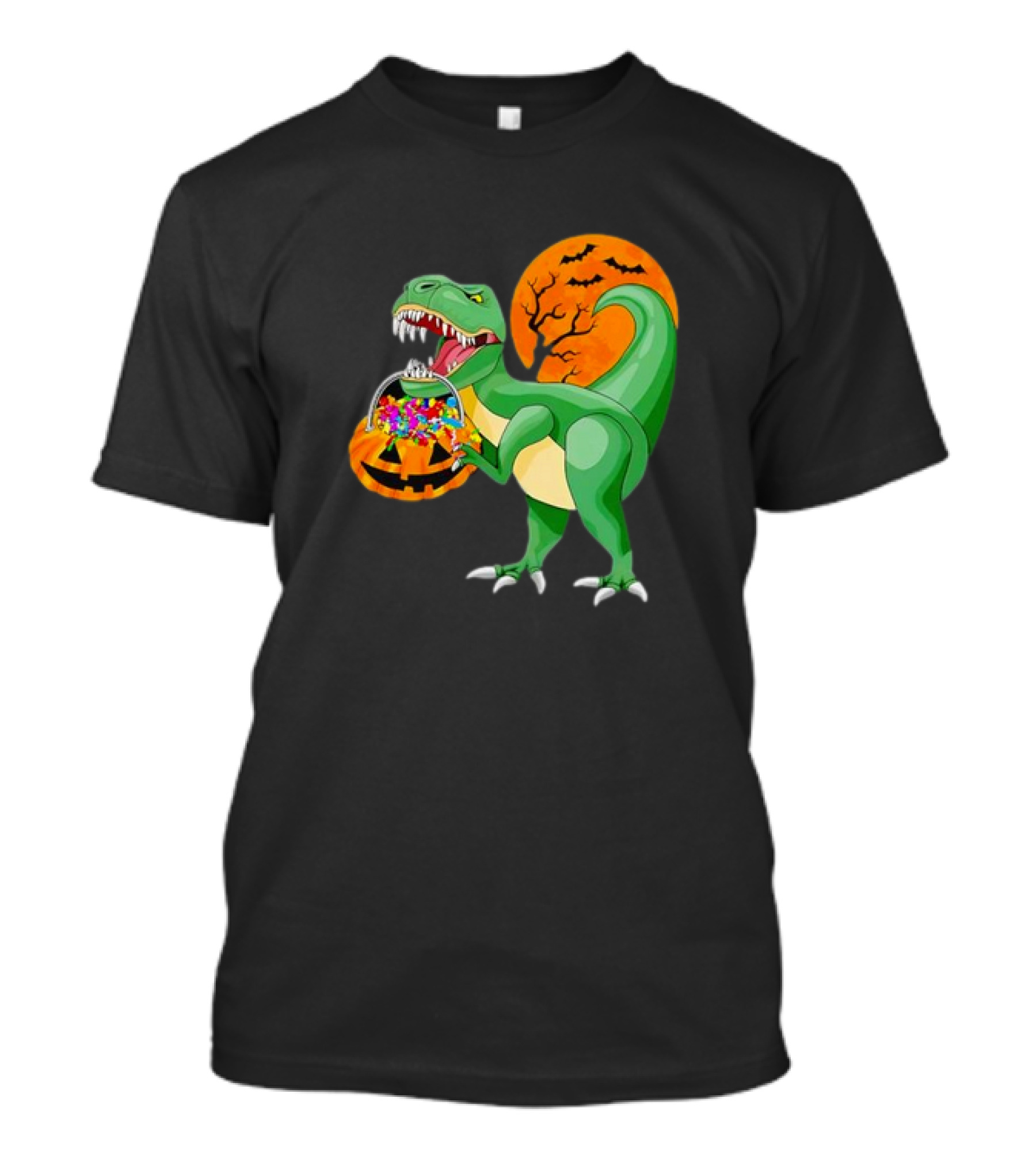 Halloween Dinosaur Pumpkin Scary Rex Cartoon Trick Or Treat Moon Bats T-Shirt