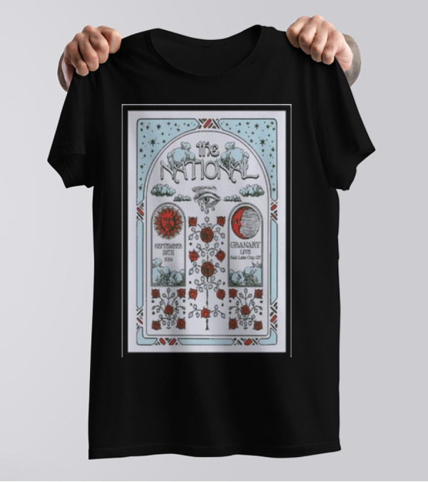 The National September 29 2024 Granary Live Salt Lake City UT Tour Roses Clouds Stars T-Shirt