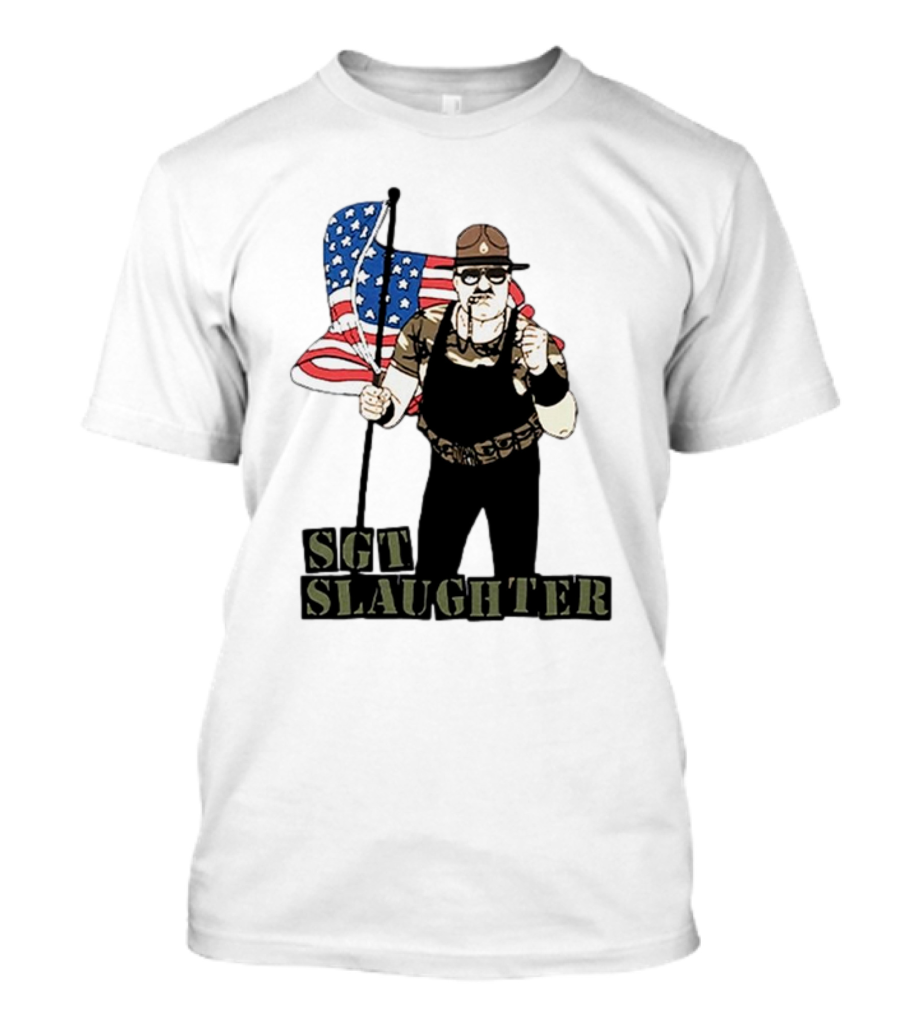 SGT Slaughter Holding American Flag Vintage T-Shirt