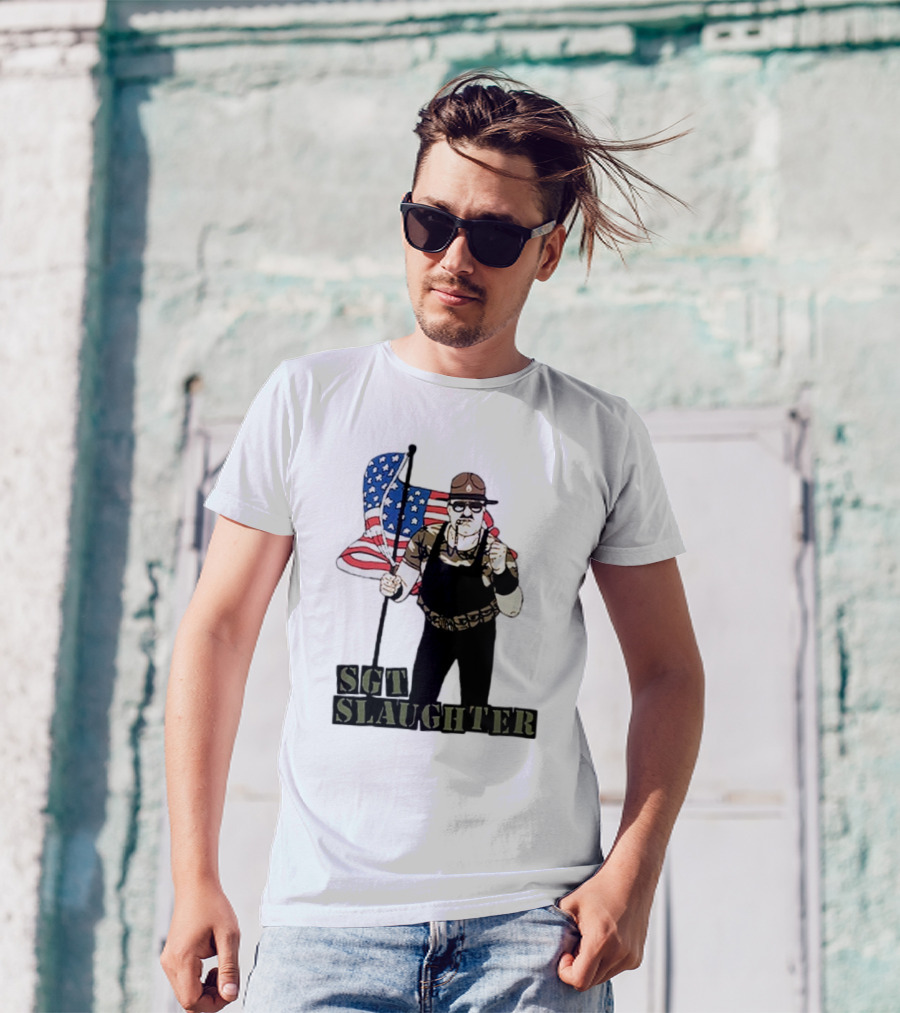 SGT Slaughter Holding American Flag Vintage T-Shirt