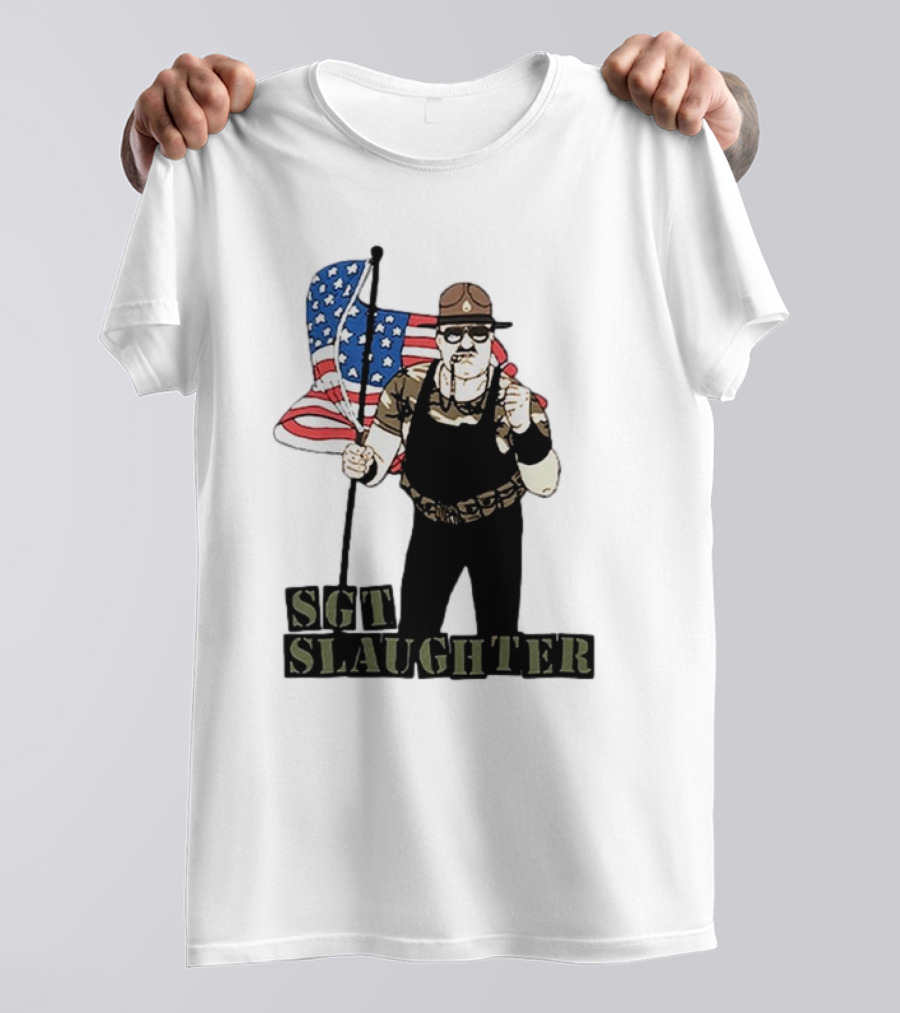 SGT Slaughter Holding American Flag Vintage T-Shirt