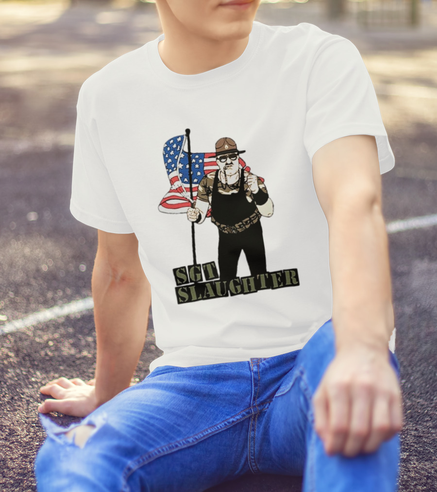 SGT Slaughter Holding American Flag Vintage T-Shirt