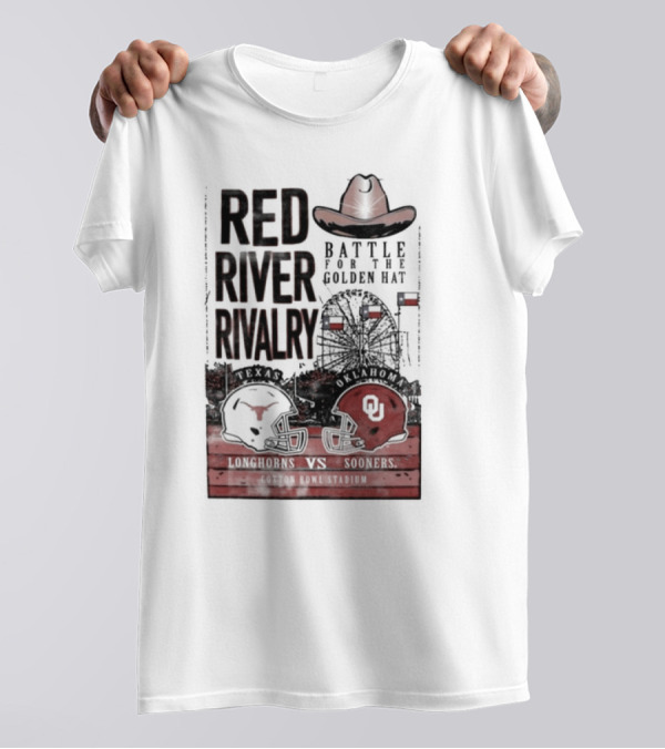 Red River Rivalry Battle For The Golden Hat Texas Longhorns Vs Oklahoma Sooners Cotton Bowl Stadium T-Shirt