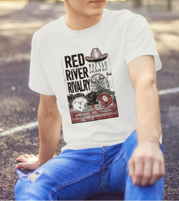 Red River Rivalry Battle For The Golden Hat Texas Longhorns Vs Oklahoma Sooners Cotton Bowl Stadium T-Shirt