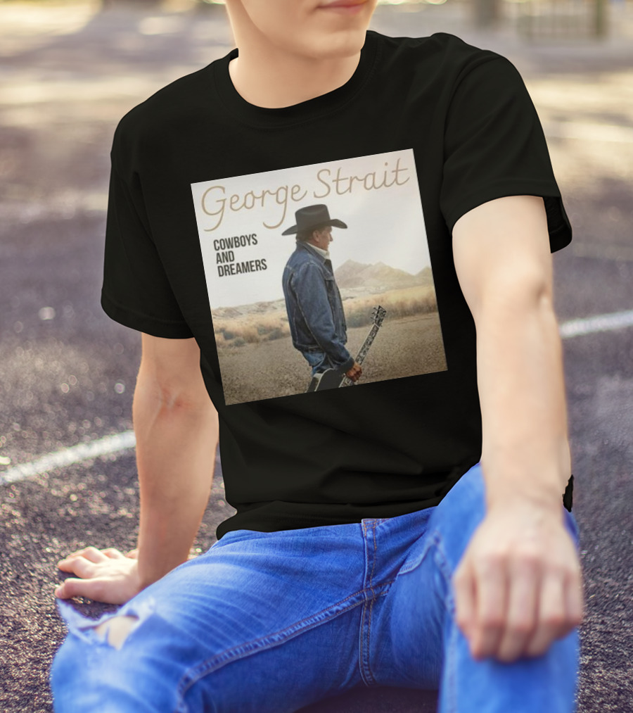 George Strait Cowboys And Dreamers Photo With Guitar In Desert Landscape T-Shirt