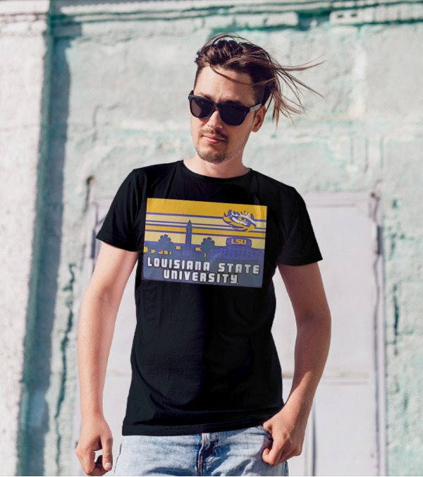 Louisiana State University Campus Skyline Retro LSU Tigers T-Shirt