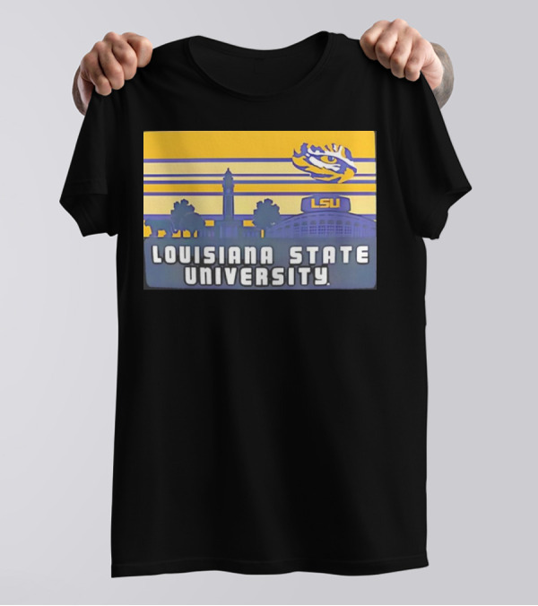 Louisiana State University Campus Skyline Retro LSU Tigers T-Shirt