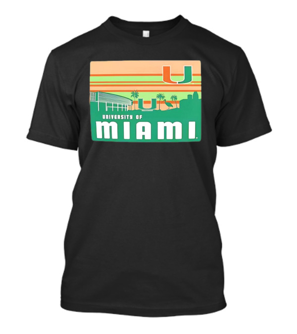 University Of Miami Hurricanes Retro Campus Skyline Palm Trees T-Shirt