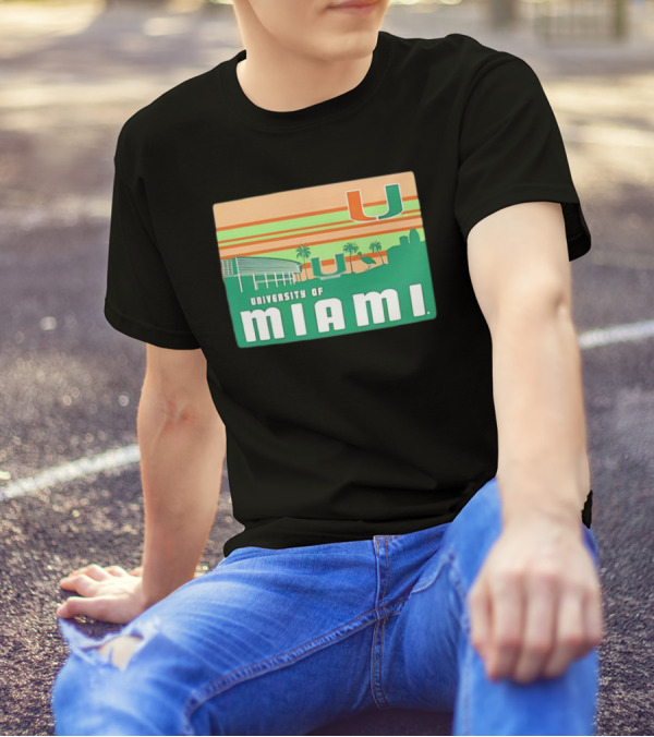 University Of Miami Hurricanes Retro Campus Skyline Palm Trees T-Shirt