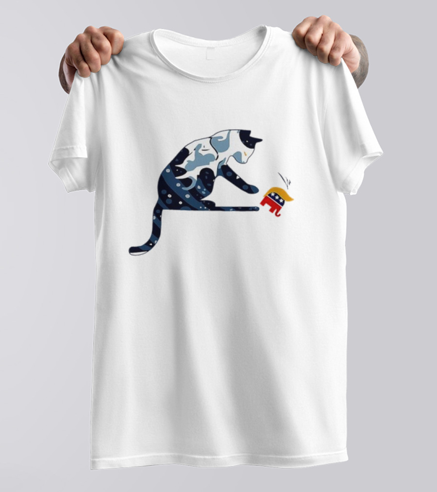 Cat Lovers Kamala Harris Blue Cat Playing With GOP Elephant T-Shirt