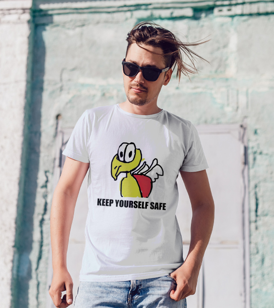 Keep Yourself Safe Bird With White Wings And Red Patch T-Shirt