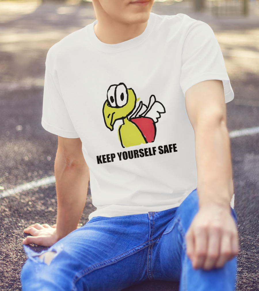 Keep Yourself Safe Bird With White Wings And Red Patch T-Shirt