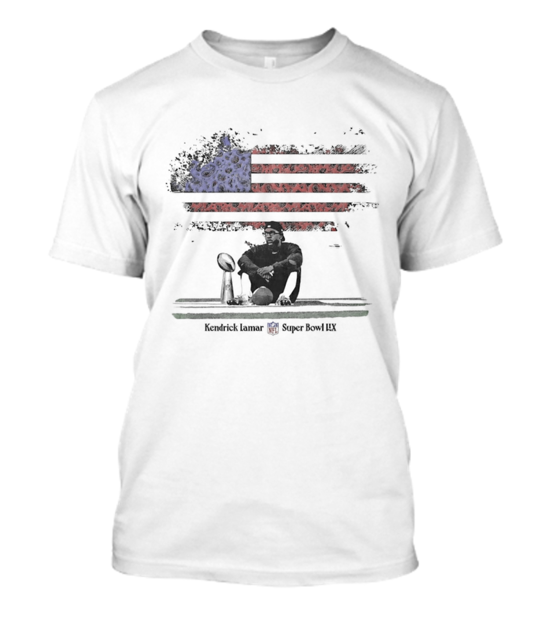 Kendrick Lamar NFL Super Bowl LIX American Flag Trophy T-Shirt