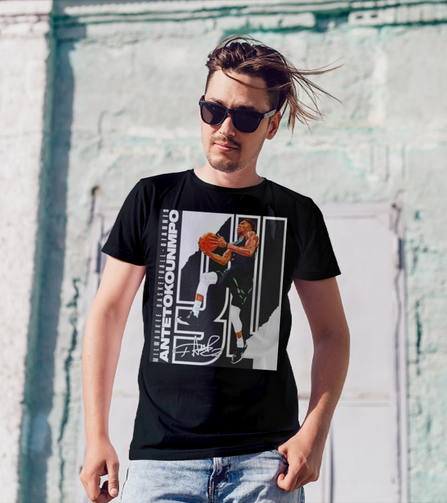 Milwaukee Basketball Giannis Antetokounmpo 34 Signature Dunk T-Shirt