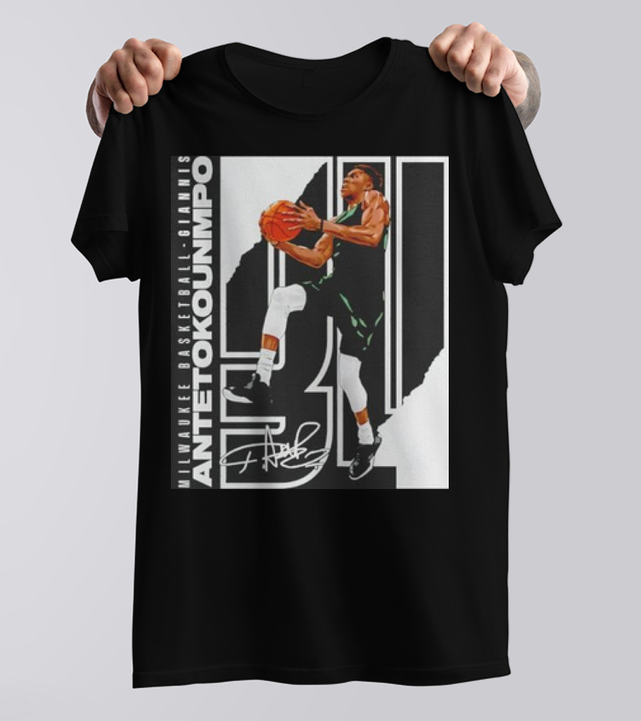 Milwaukee Basketball Giannis Antetokounmpo 34 Signature Dunk T-Shirt