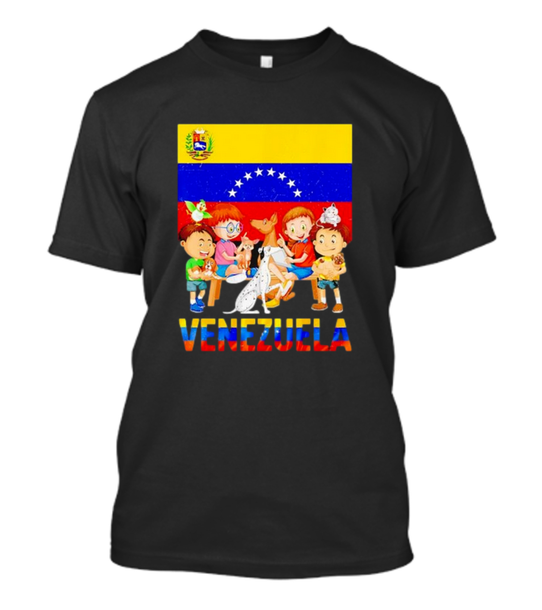 Venezuela Flag Cartoon With Children And Pets Hispanic Heritage Month T-Shirt