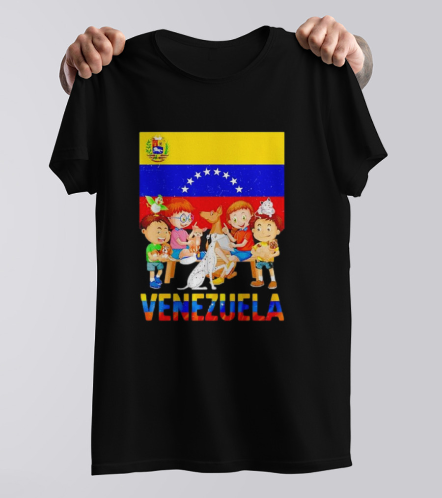 Venezuela Flag Cartoon With Children And Pets Hispanic Heritage Month T-Shirt