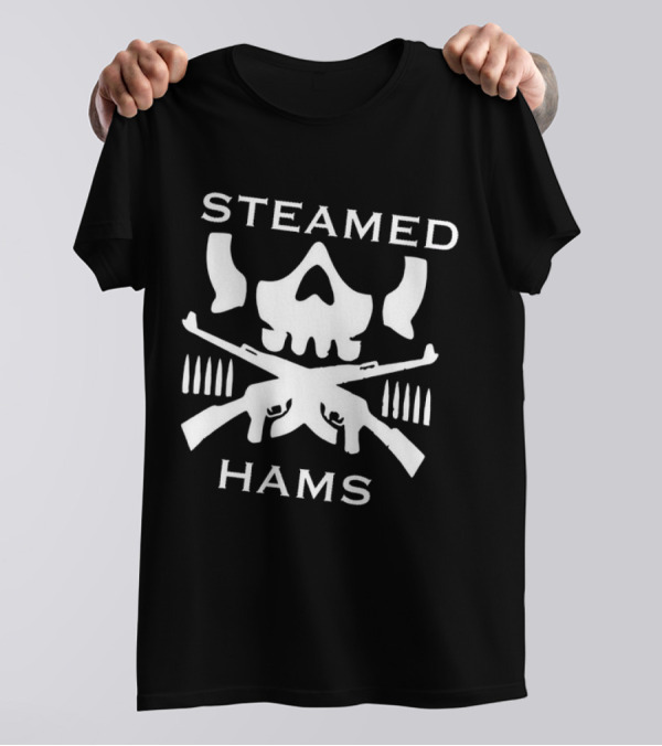 Steamed Hams Skull Crossed Guns Bullets T-Shirt
