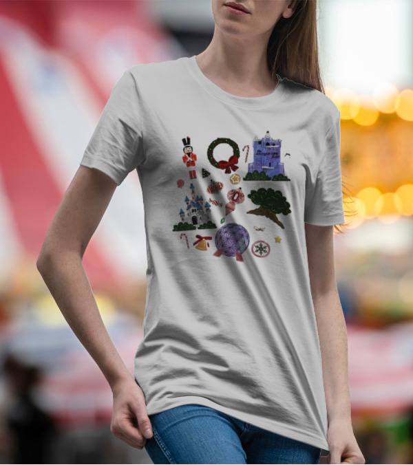 Park Icons Vintage Cartoon Nutcracker Castle Tree Wreath Snowflake T-Shirt