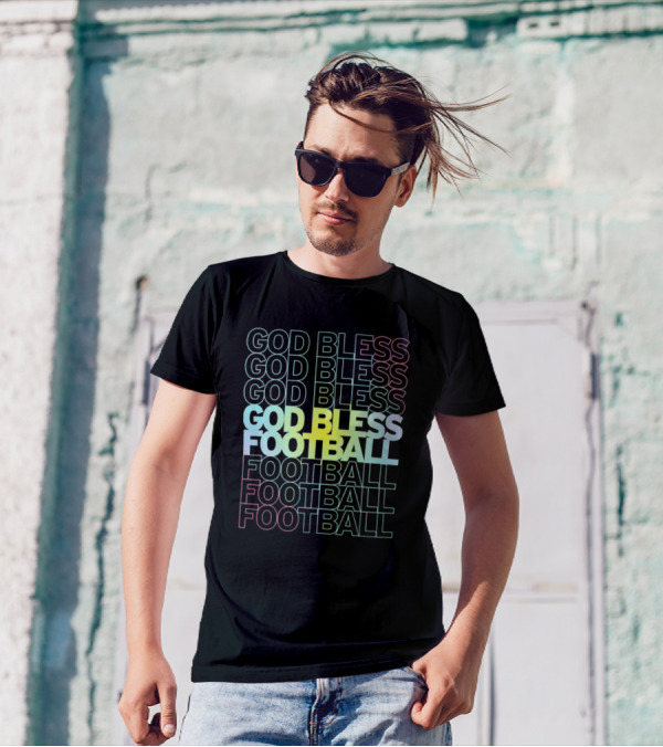 God Bless Football Echo Spectrum Repeated Text T-Shirt