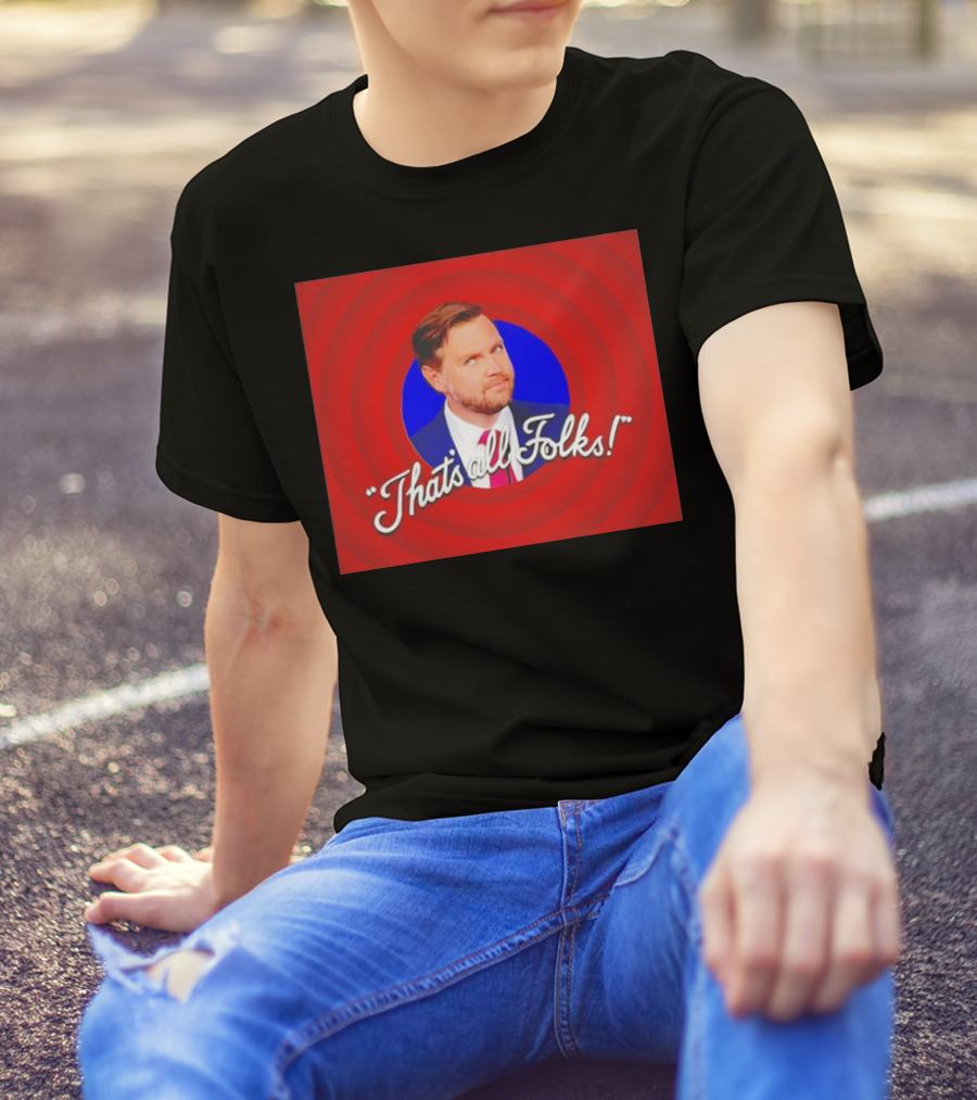 JD Vance That’s All Folks Cartoon Style Portrait With Classic Phrase T-Shirt