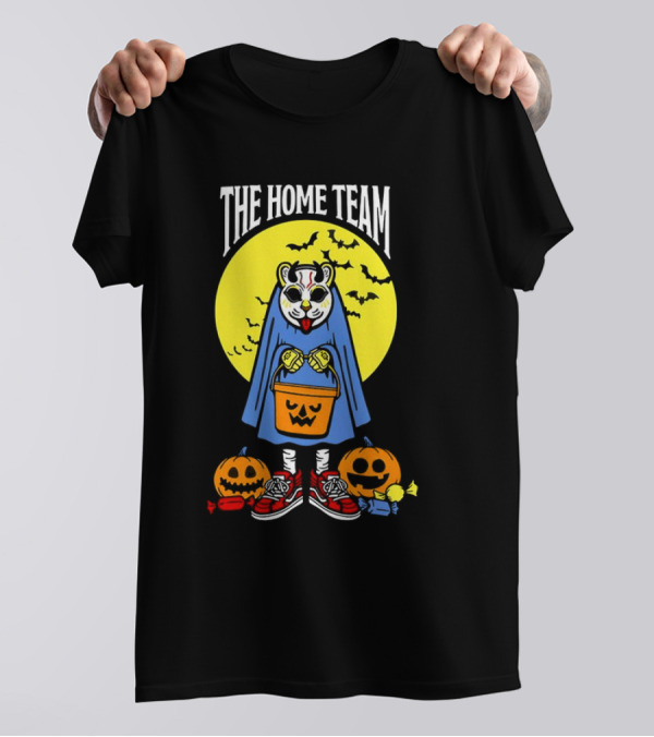 The Home Team Halloween Mask Costume Trick Or Treat With Pumpkins And Bats T-Shirt