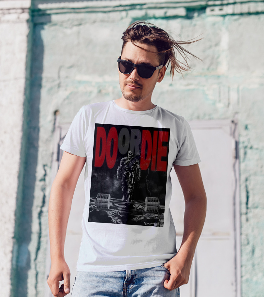 DO OR DIE Skeleton Weightlifter Cracked Ground Scene T-Shirt
