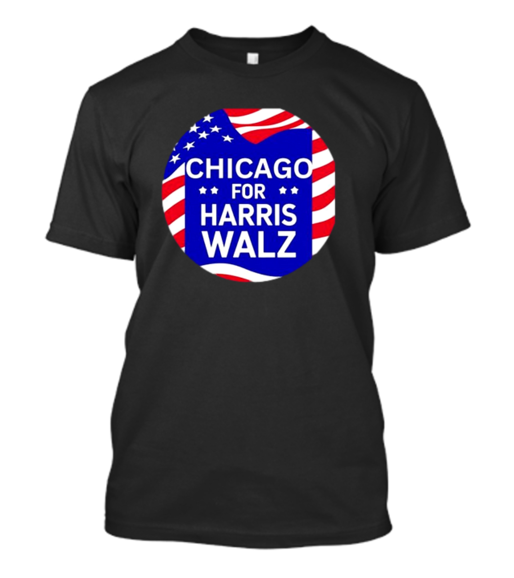 Chicago For Harris Walz US Flag Stars Stripes T-Shirt