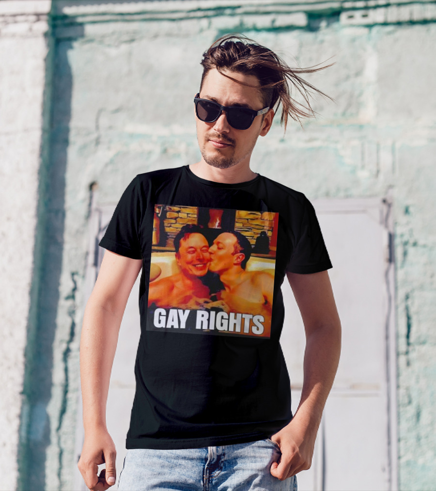 GAY RIGHTS Elon Musk Mark Zuckerberg Kissing Hot Tub Fireplace T-Shirt