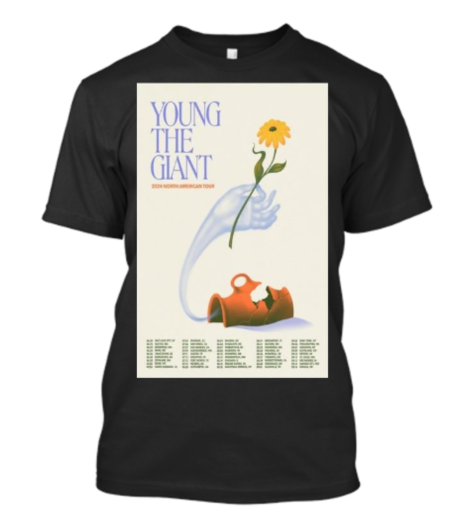 Young The Giant 2024 North American Tour Dates With Flower And Broken Vase T-Shirt