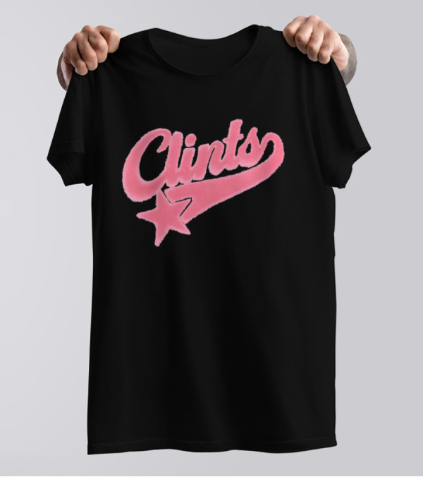 Clints Pink Fuzzy Star Script T-Shirt