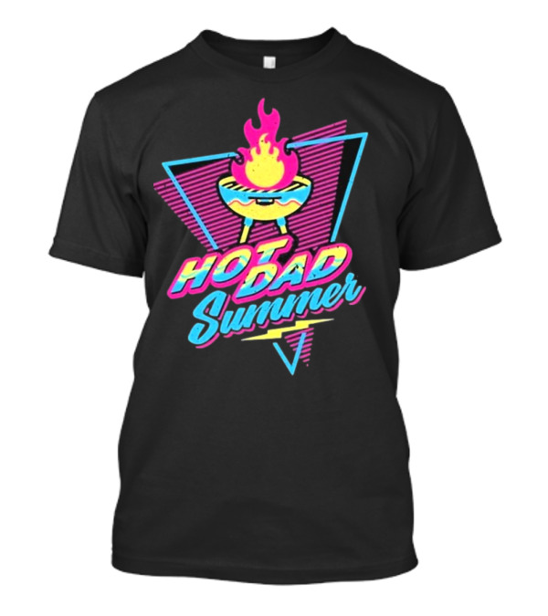Dude Dad Merch Hot Dad Summer Retro Grill Flame Triangle T-Shirt