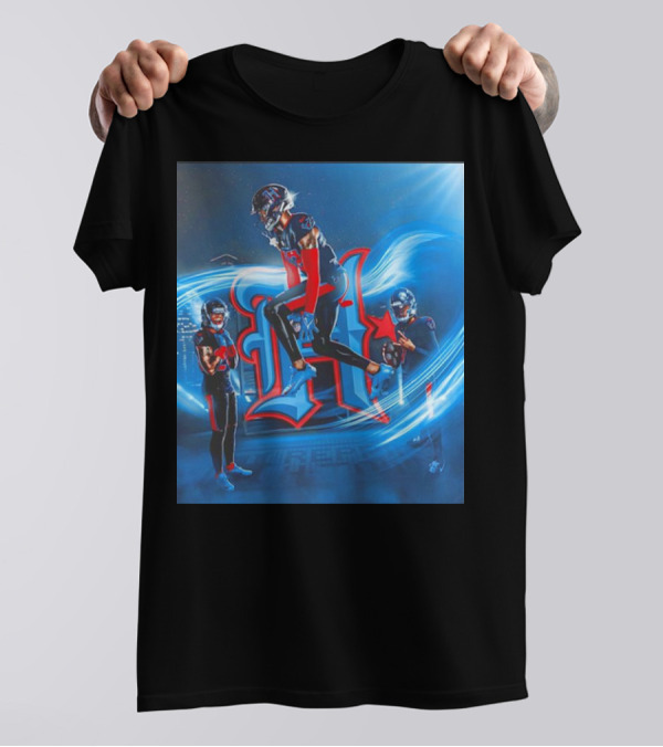 Houston Texans Tippin' H Logo With Football Players In Dynamic Action T-Shirt