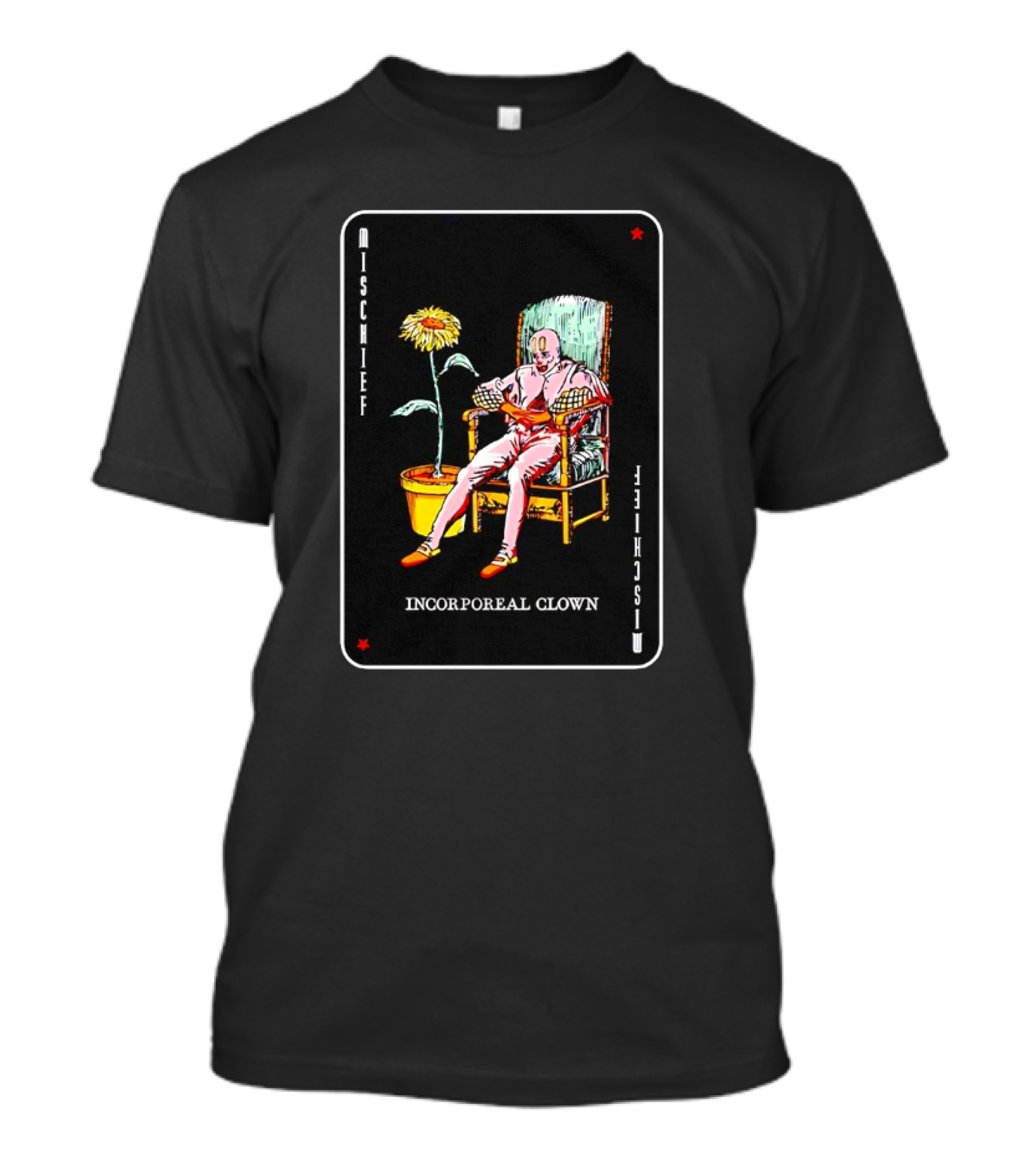 Mischief Incorporeal Clown Tarot Card With Sunflower And Armchair T-Shirt