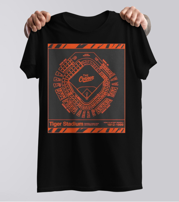 The Corner Tiger Stadium Detroit Baseball 1912-1999 Map T-Shirt