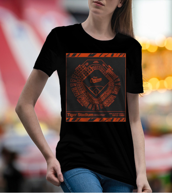 The Corner Tiger Stadium Detroit Baseball 1912-1999 Map T-Shirt