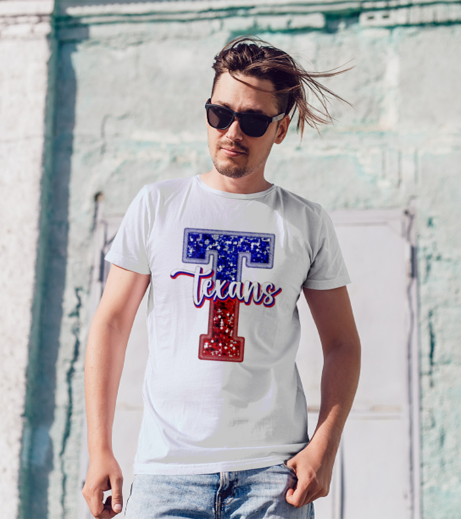 Texans Glitter Football T Red Blue T-Shirt