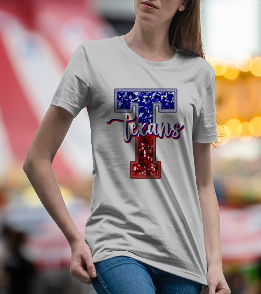 Texans Glitter Football T Red Blue T-Shirt