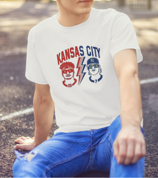 Kansas City Chiefs Patrick Mahomes 15 And Royals Bobby Witt Jr 7 T-Shirt