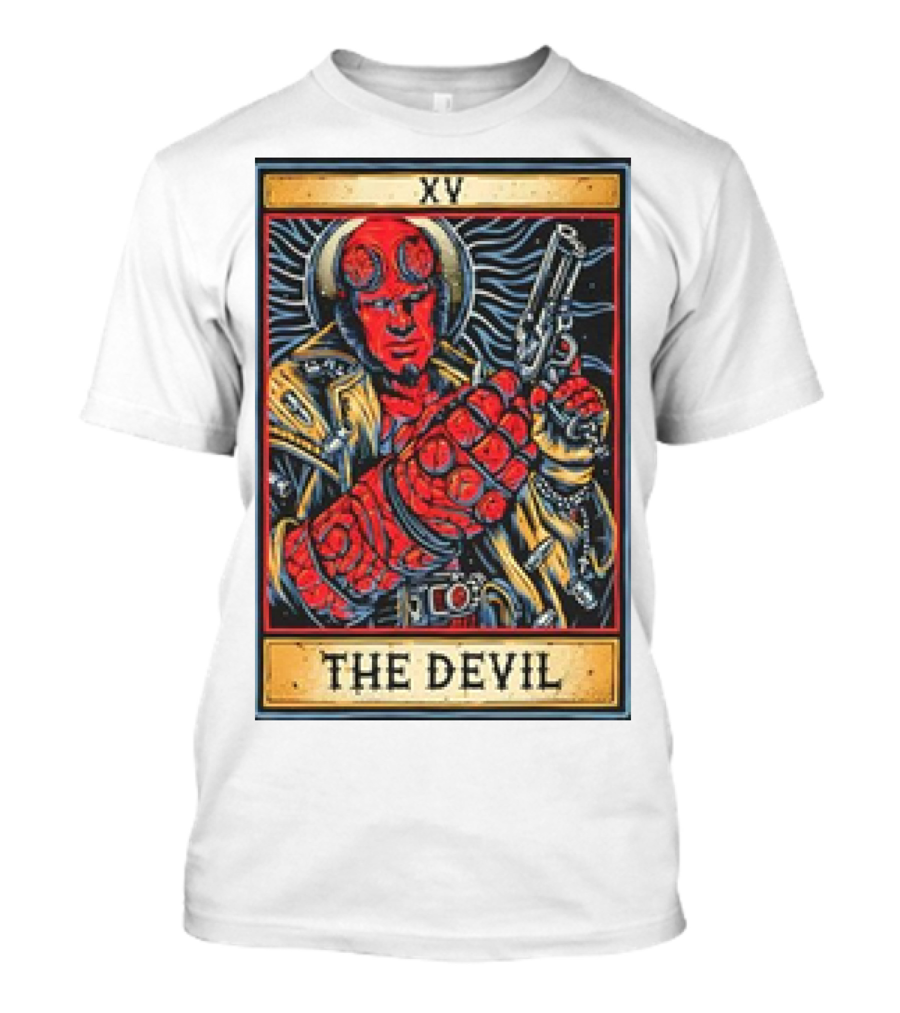 XV The Devil Tarot Card Hellboy Gun T-Shirt